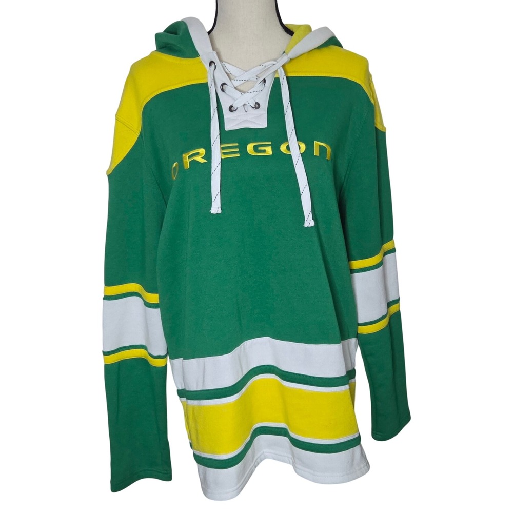 Colosseum Oregon Ducks Womens XL Hockey Style Lace Up Hoodie Green Yellow NCAA